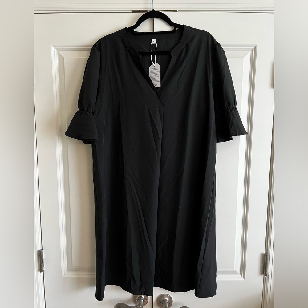 Black dress  flutter short sleeves.
